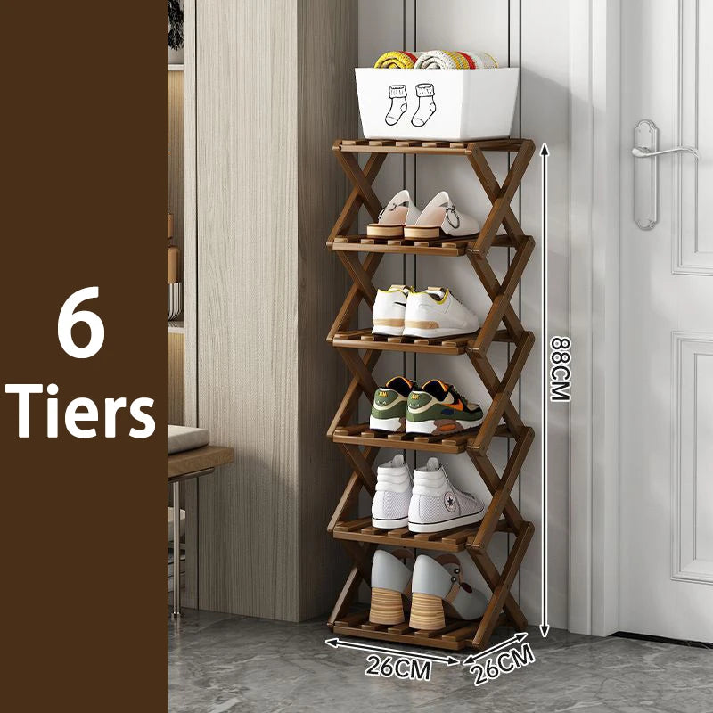 Foldable Bamboo Shoe Rack for Entryway