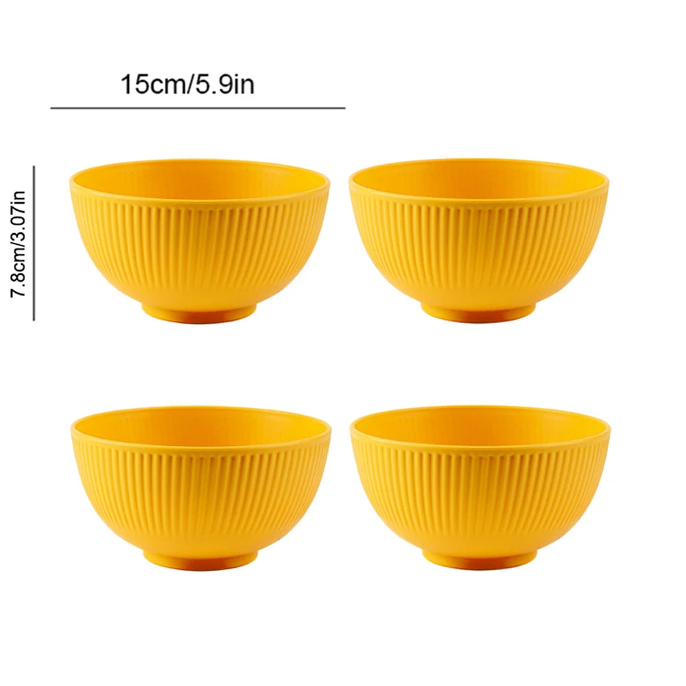 Nordic Wheat Straw Plastic Bowls — Shatter-Resistant, Set of 4
