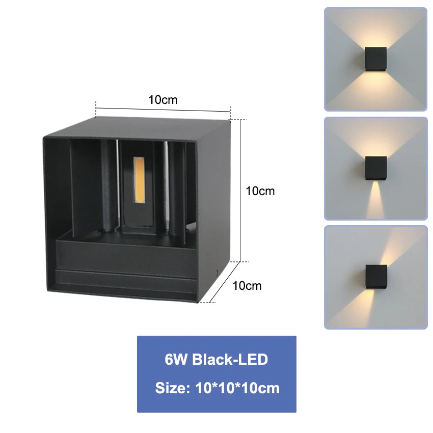 IP65 Waterproof LED Wall Lamp — 6W/12W, Black, White or Grey