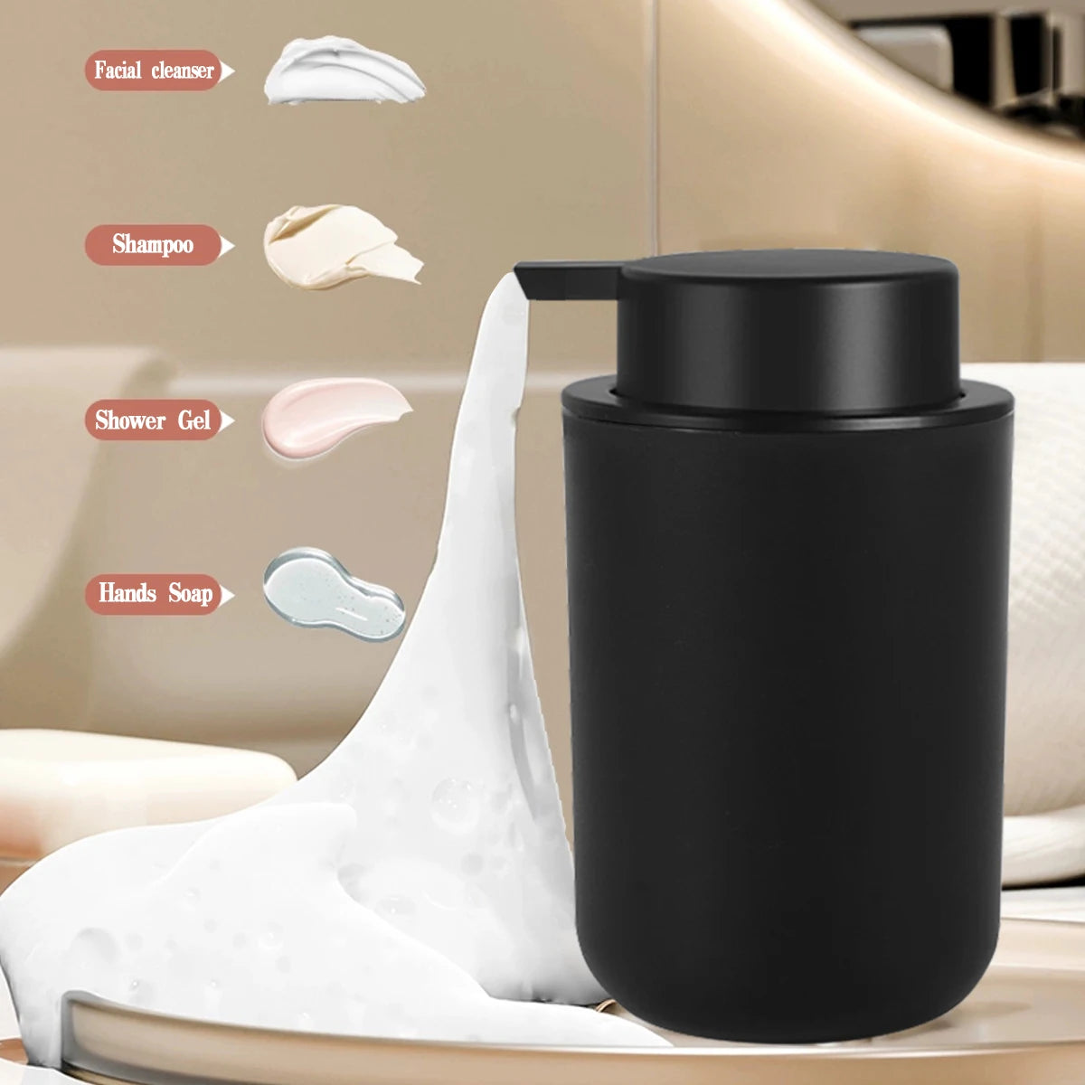Refillable Foam Soap Dispenser with Mouthwash Cup — Plastic, Black or White
