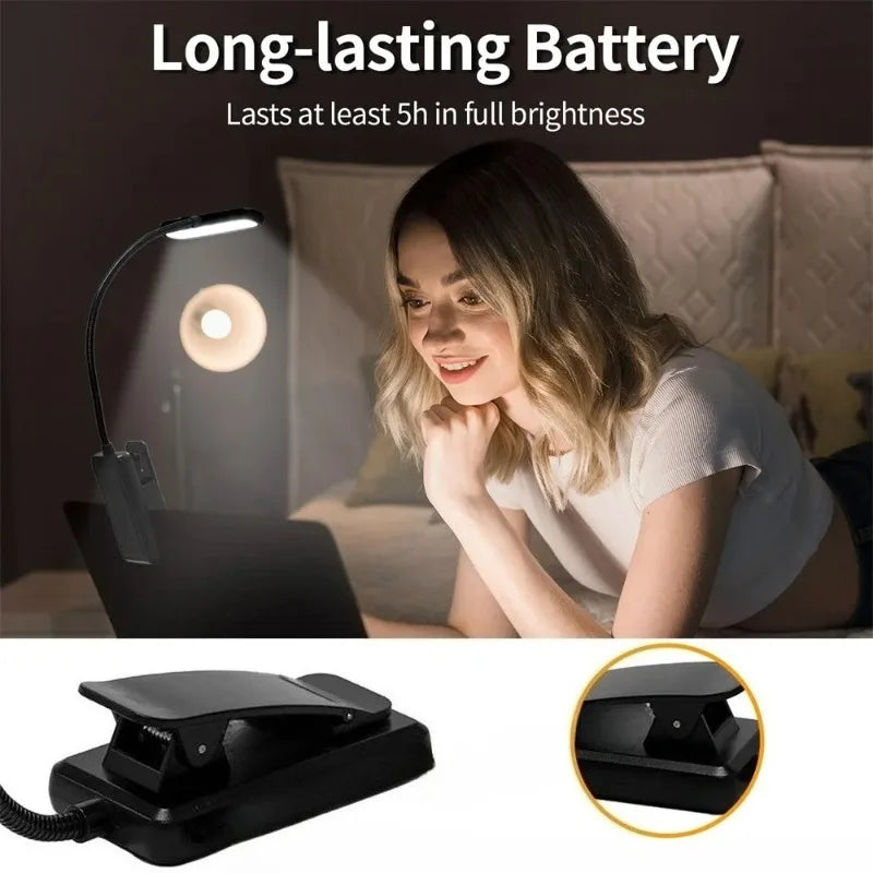 USB Rechargeable Clip-On Book Light – 5W Dimmable, 360° Flexible Neck