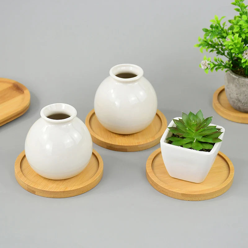 Bamboo Wood Saucer Tray — Multi-Use Plate for Plants, Candles & Cups