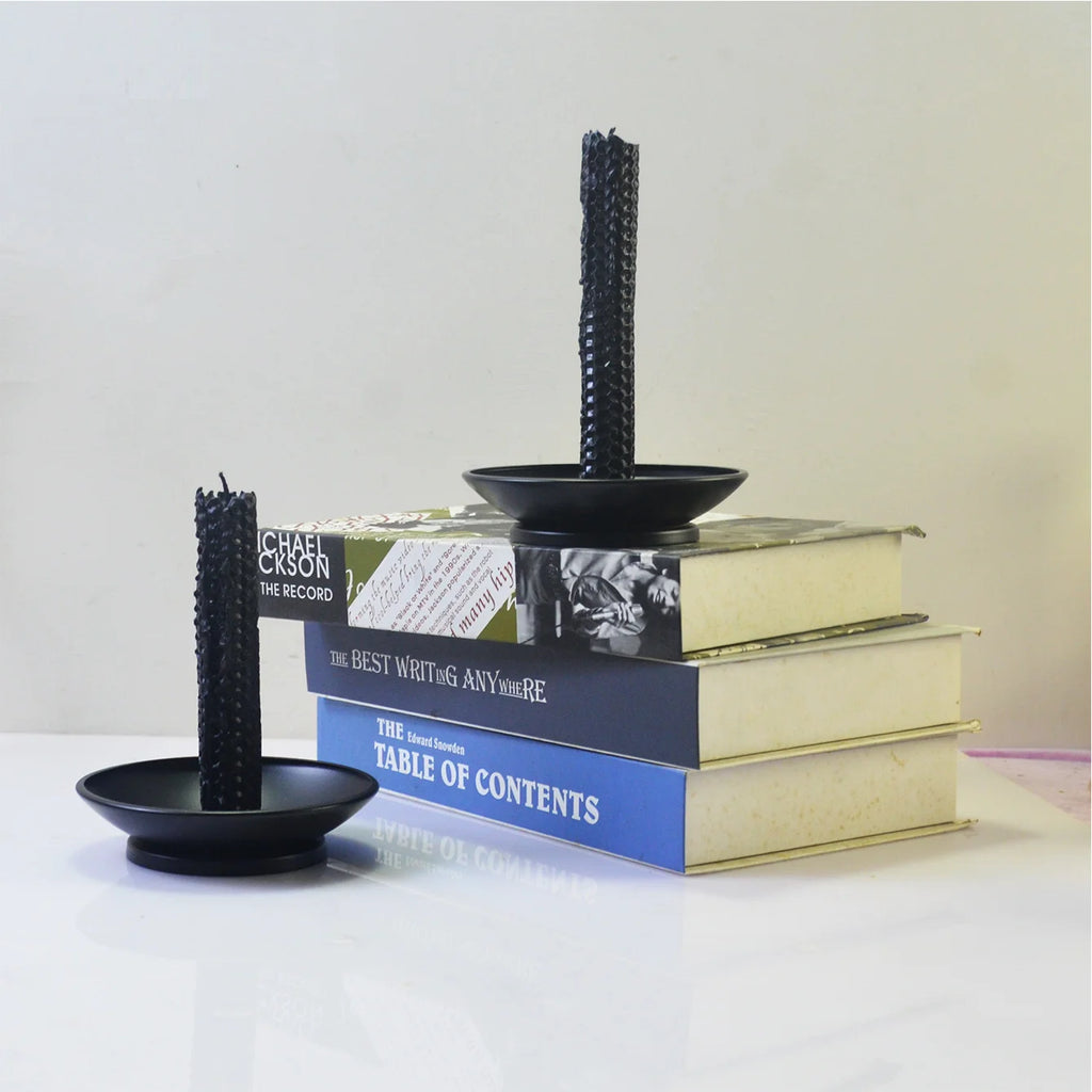 Black Iron Pillar Candle Plate Stand — Decorative Pedestal Holder