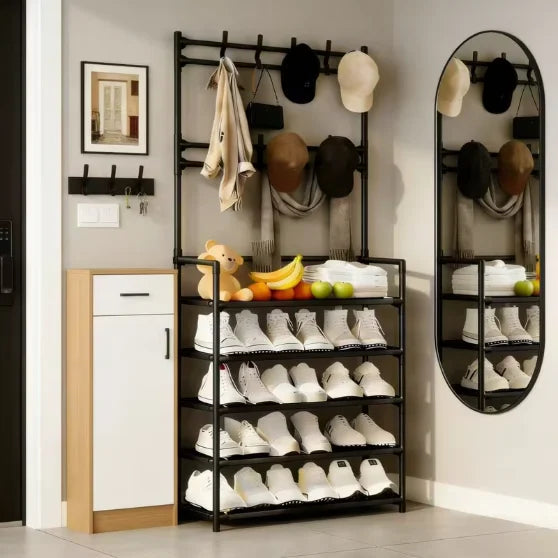 5-Tier Freestanding Coat & Shoe Rack — Double Row