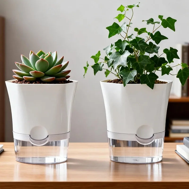 Transparent Self-Watering Hydroponic Flowerpot – Lazy Plastic Planter (1/3/5 Pack)