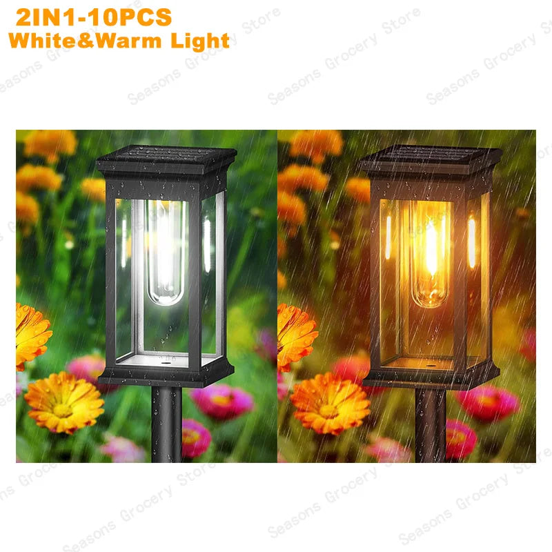 IP65 Waterproof Solar Garden Lights White Warm Light Outdoor Landscape Walkway Lighting Lawn Porch Patio Ambiance Lights