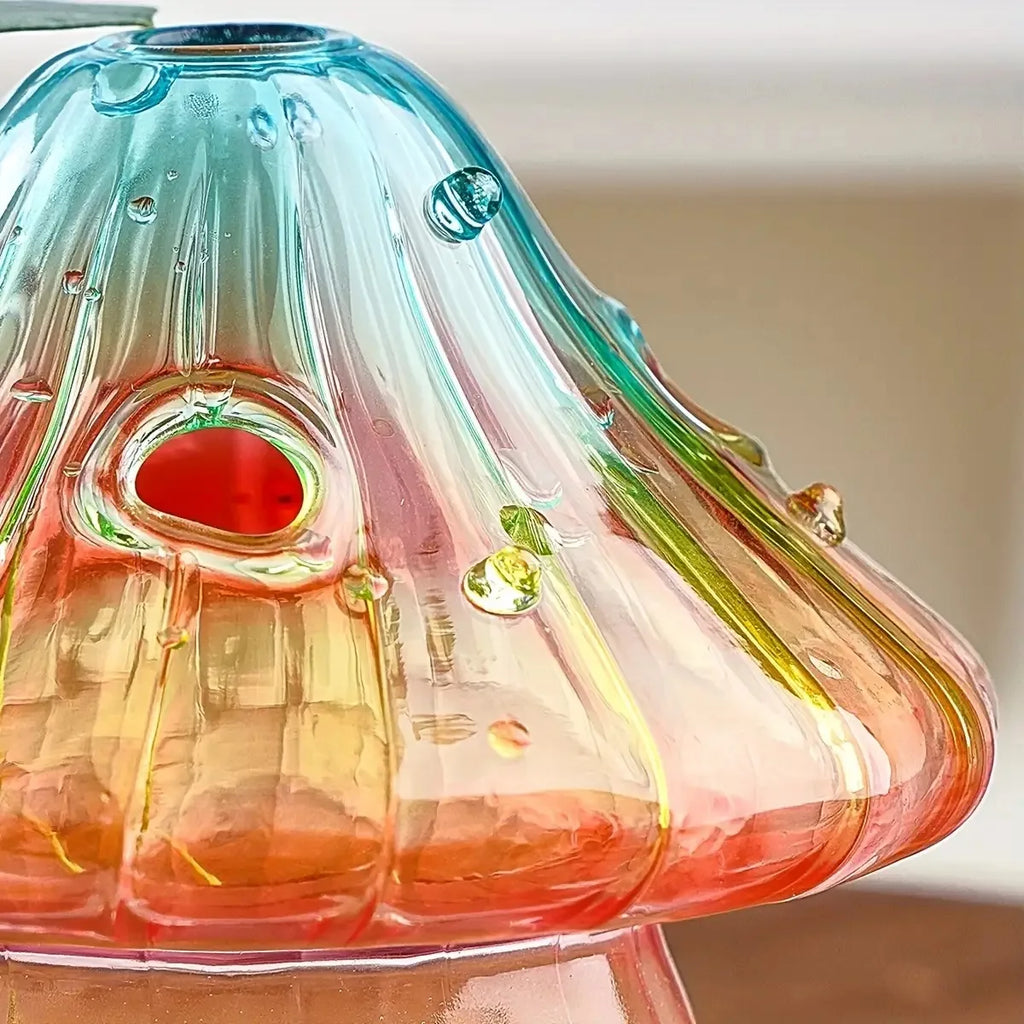 Boho Handcrafted Glass Mushroom Vase — Hydroponic Cylinder Planter