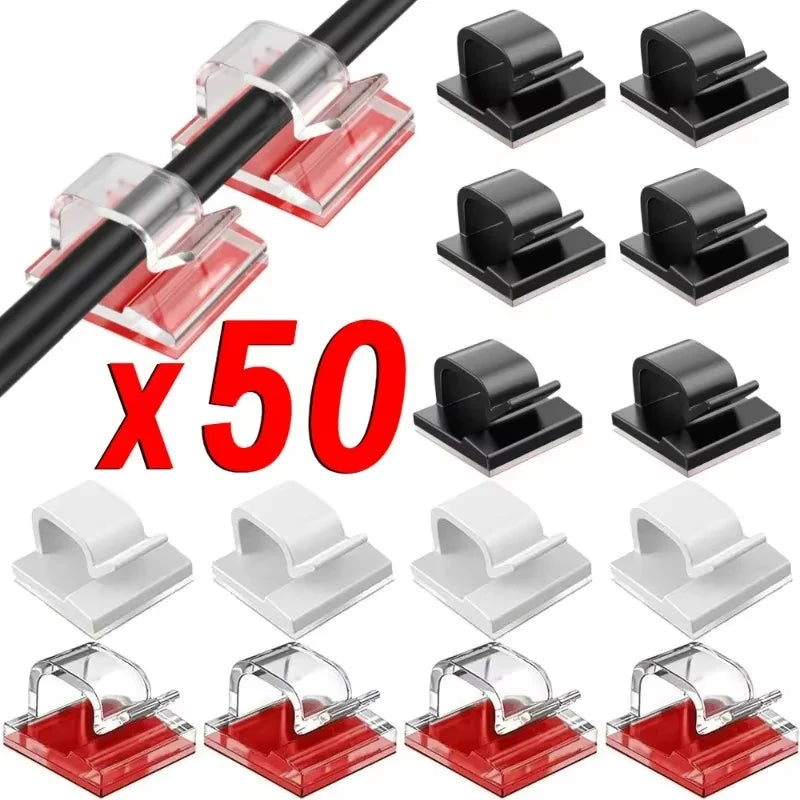 Self-Adhesive Acrylic Cable Clips — Wire Holder & Cord Organizer