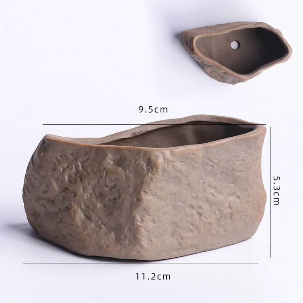 Stone Shape Ceramic Succulent Pot – Nordic Style Planter with Drainage Hole