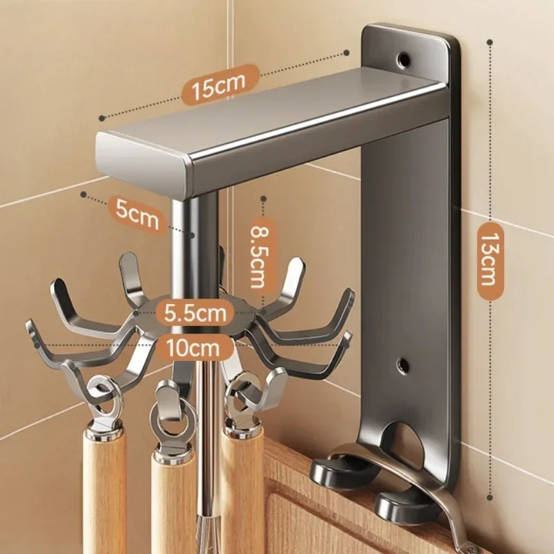 360° Rotatable Kitchen Hook Rack — No-Drill, Spoon & Utensil Hanger