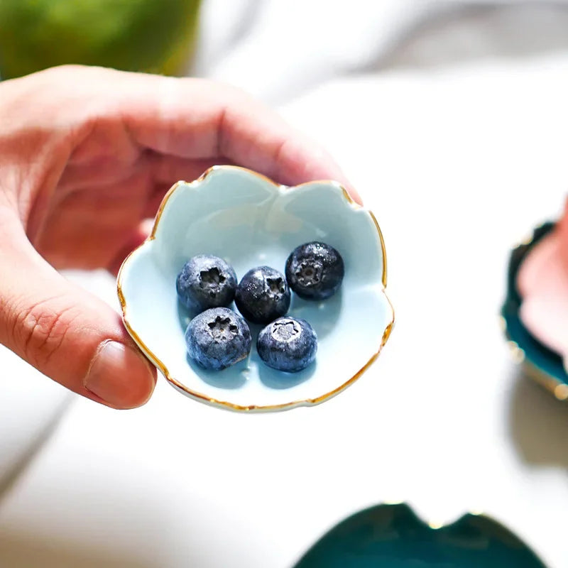 Sakura Ceramic Sauce Dish — Nordic Style, Gold Border, Set Options