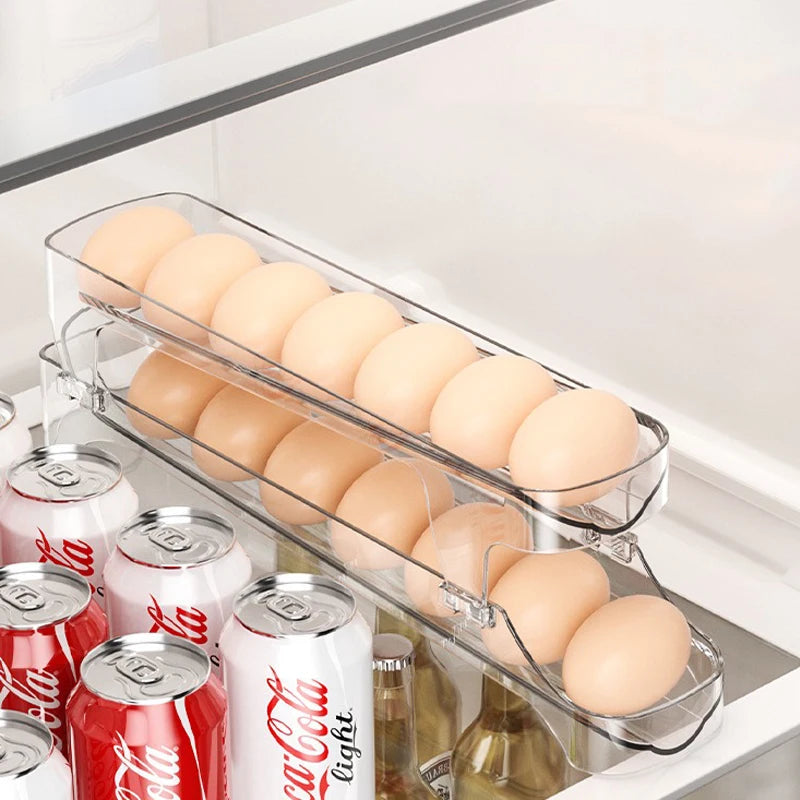Automatic Rolling Egg Holder Rack — Double Layer, Ladder Style, Fridge