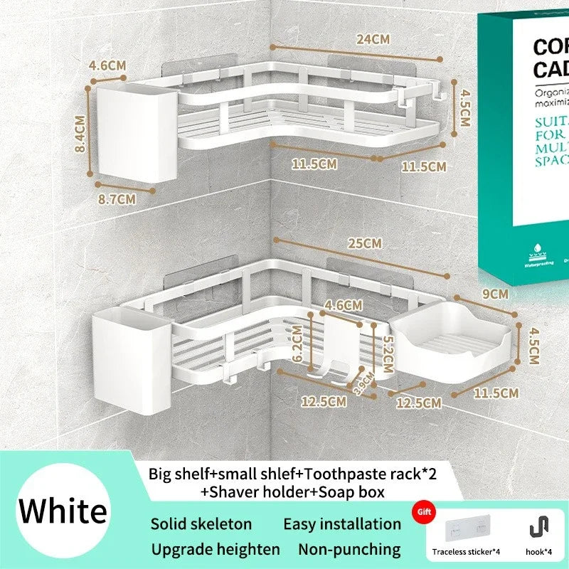 Double-Layer Steel Corner Shelf, No-Drill — Set of 6, Bathroom & Kitchen