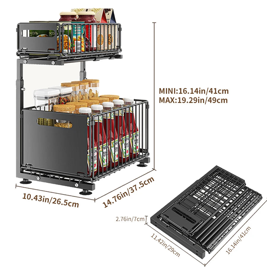 2-Tier Adjustable Pull-Out Under Sink Organizer