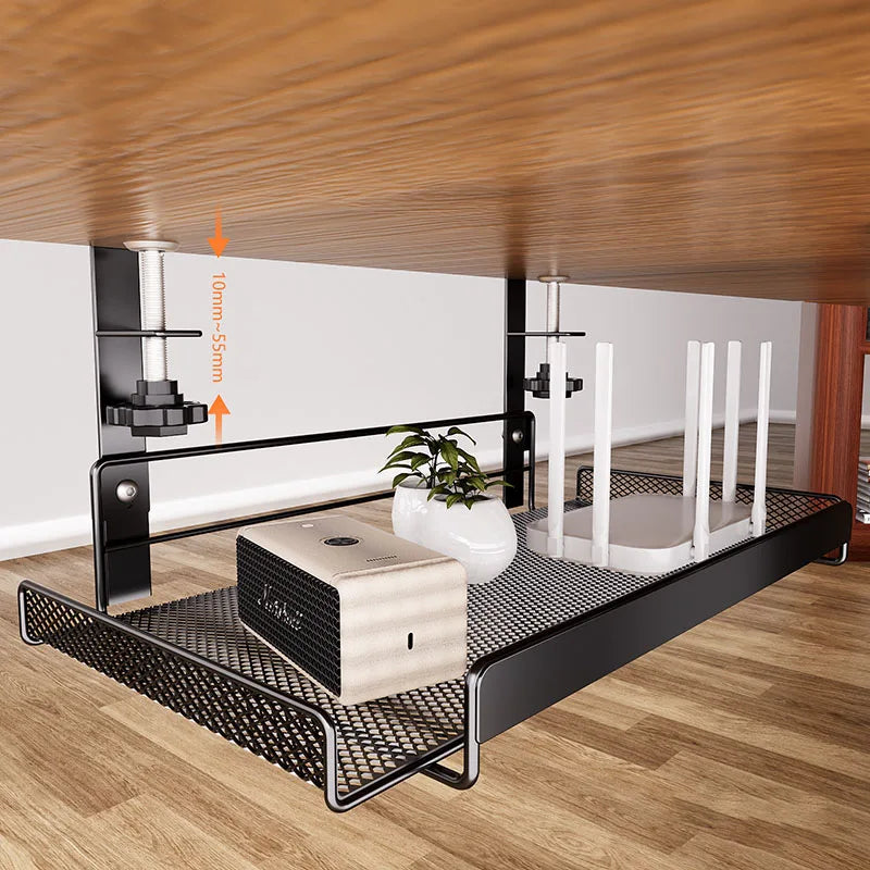 Under-Desk Carbon Steel Cable Management Rack — No-Drill Hook Mount