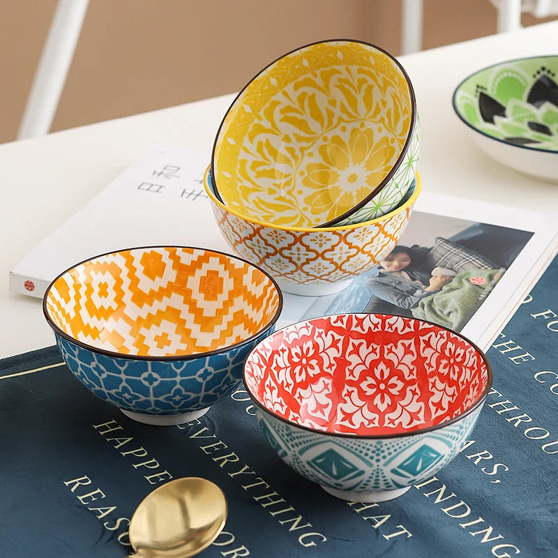 Bohemian Ceramic Bowl Set — 4 Pieces, Microwave & Dishwasher Safe