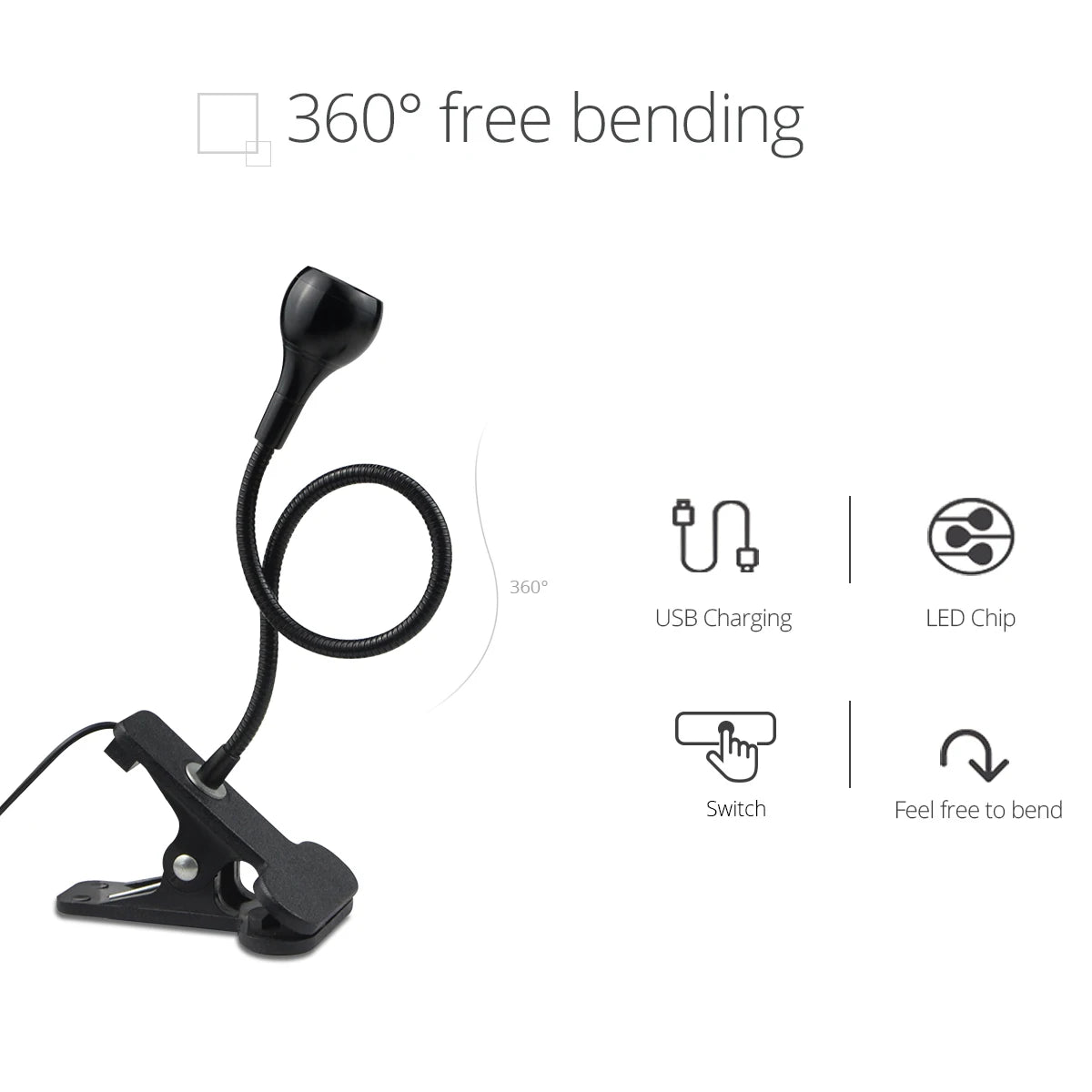 Flexible USB Clip Desk Lamp — Gooseneck, Warm or Cool White, Black or Silver