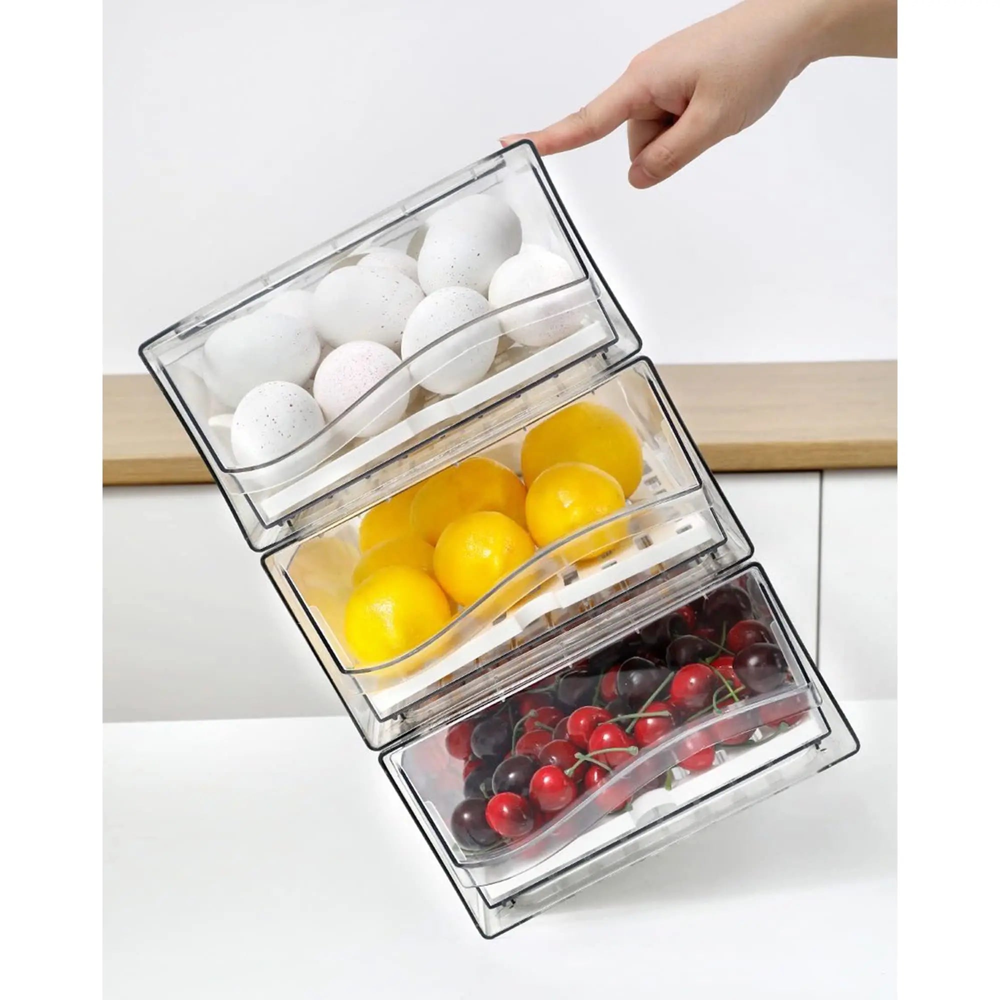 Stackable Fridge Organizer Bins — Draining Base, Large Capacity