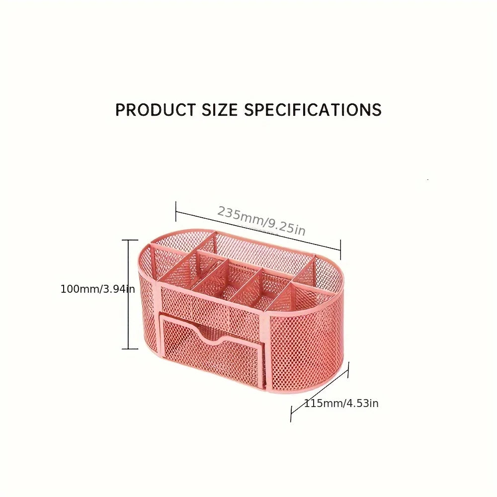 Mesh Metal Pen Stand — Round Desktop Stationery Organizer