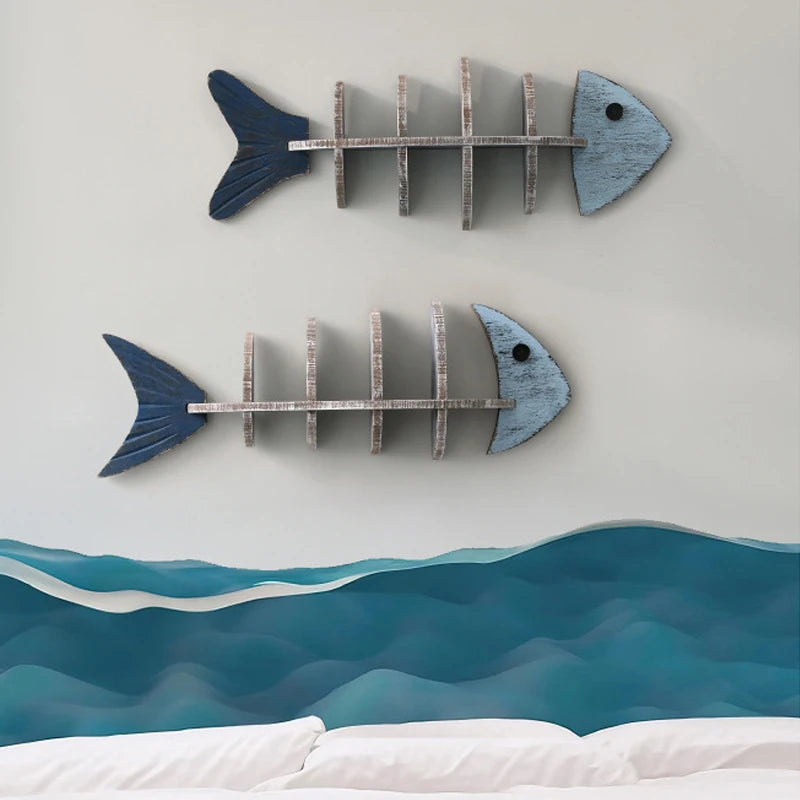 Nordic Wooden Fish Wall Shelf — Decorative Floating Bookshelf