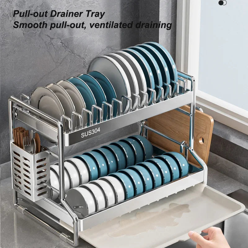 Kitchen Dish Rack & Drainboard Organizer — Countertop, White, Black or Steel