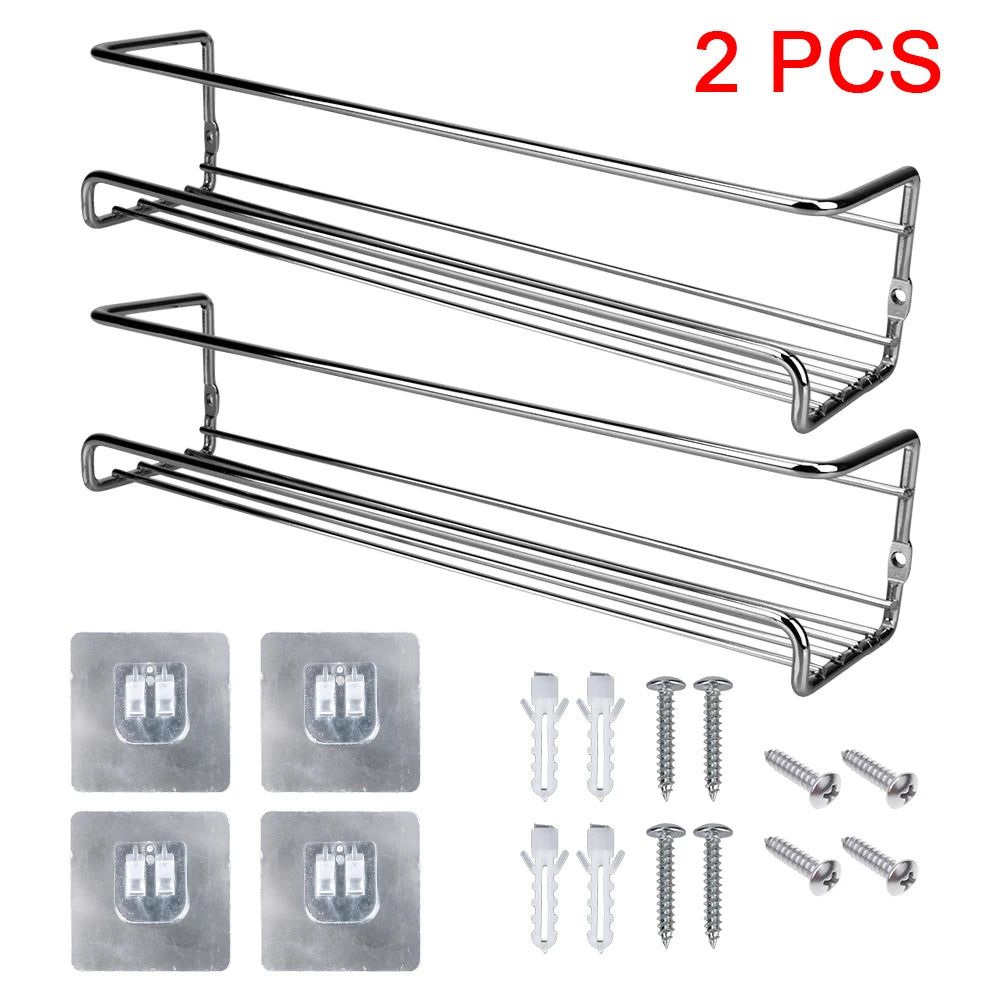 Metal Hanging Spice Rack — Wall-Mount, Drill or Adhesive, Set of 2