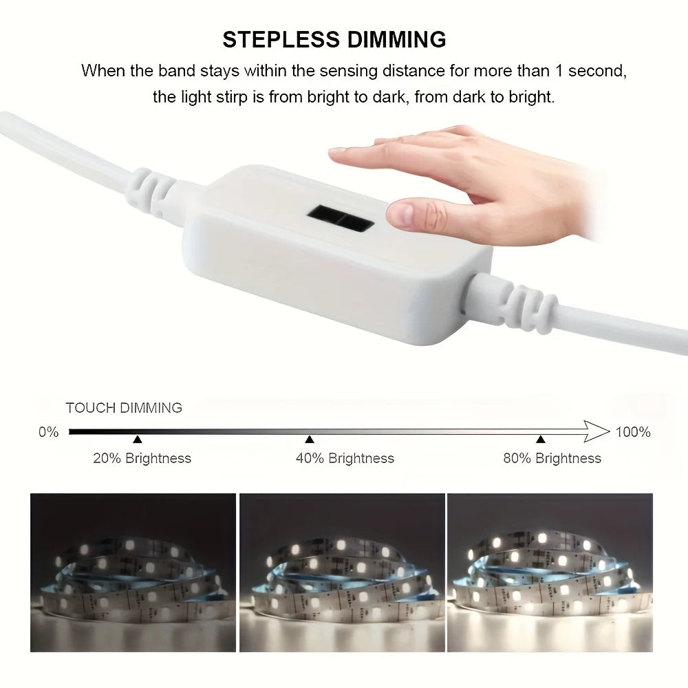 Gesture-Activated LED Strip Light — USB, Dimmable, for Cabinets & TV Backlight