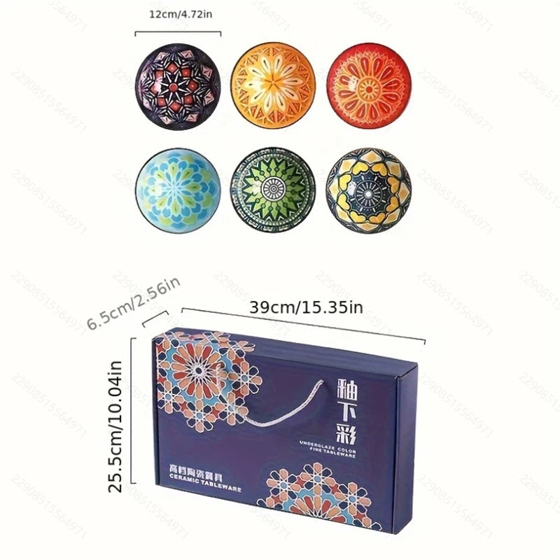 Handmade Bohemian Ceramic Bowls — Set of 6, Microwave & Dishwasher Safe