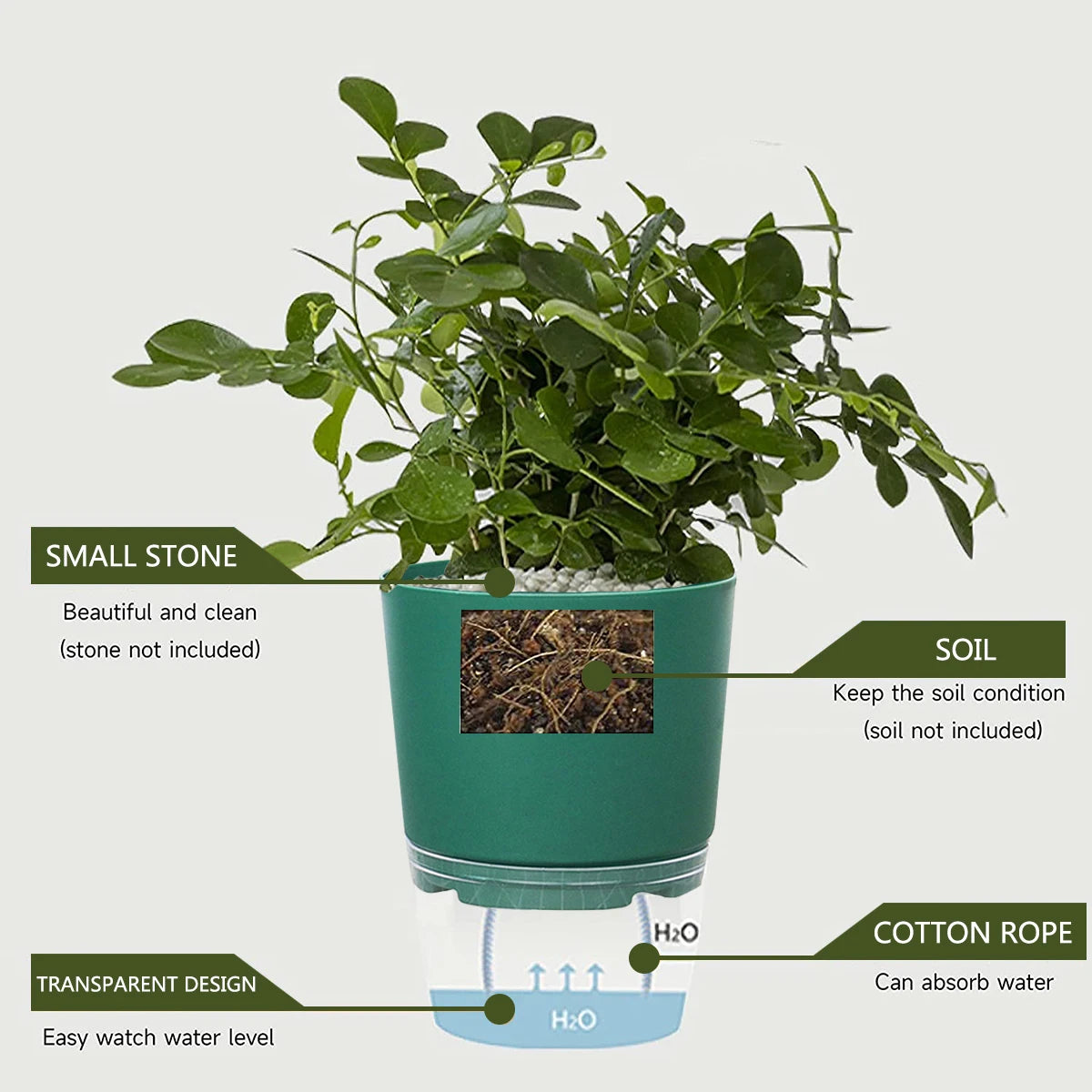 Self-Watering Hydroponic Plant Pot – Cotton Rope Water Absorption Planter (S/M/L)