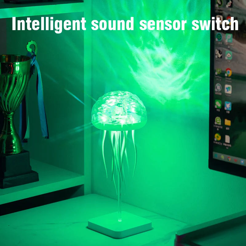 Rotating Jellyfish LED Night Light — RGB Voice Control, Bedside Decor