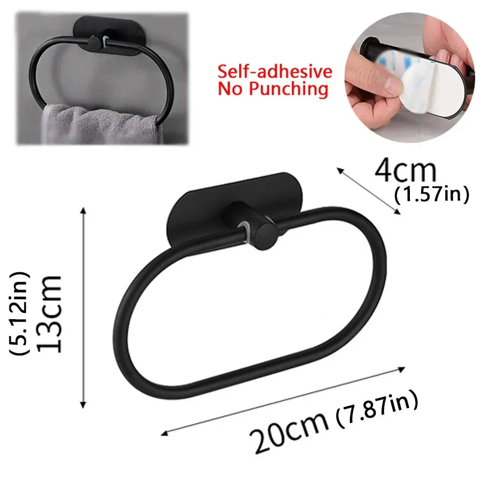 304 Stainless Steel Towel Ring — No-Drill, 180° Rotatable, 20×13cm