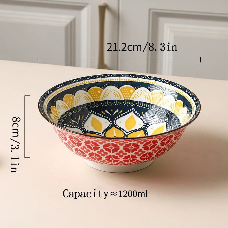 Bohemian Ceramic Soup Bowl — Microwave & Dishwasher Safe, Set of 1 or 4
