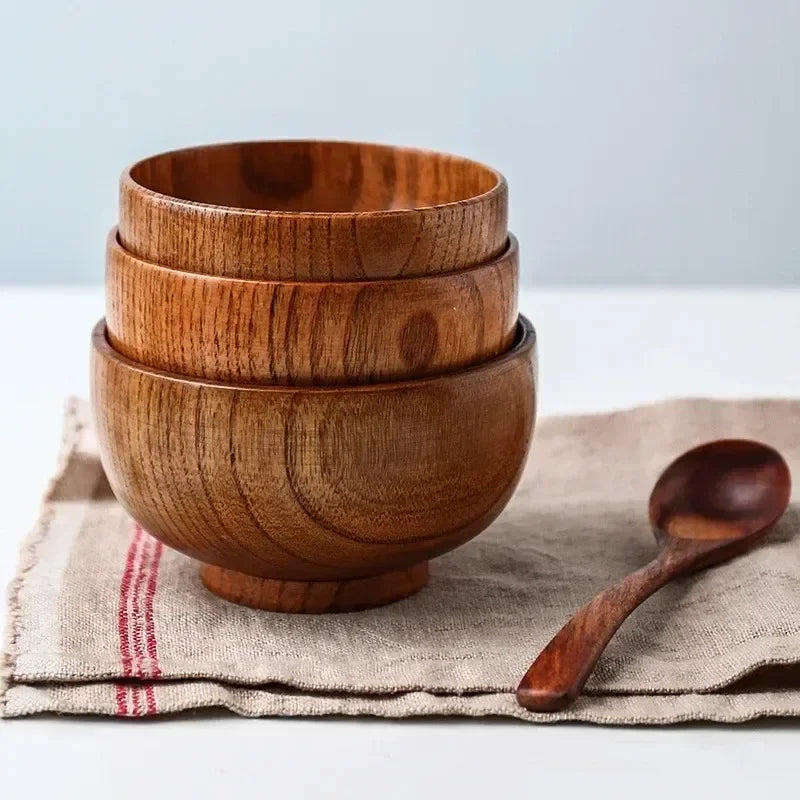 Japanese Style Jujube Wood Round Bowl — Soup, Rice & Children’s Tableware