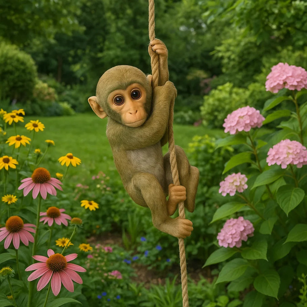 Resin Climbing Monkey Garden Figurine — Weatherproof Hanging Ornament