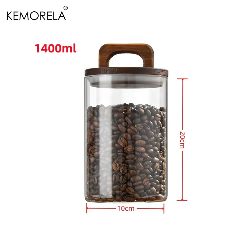 Glass Storage Jar with Wooden Lid — Airtight, for Coffee, Tea & Pantry