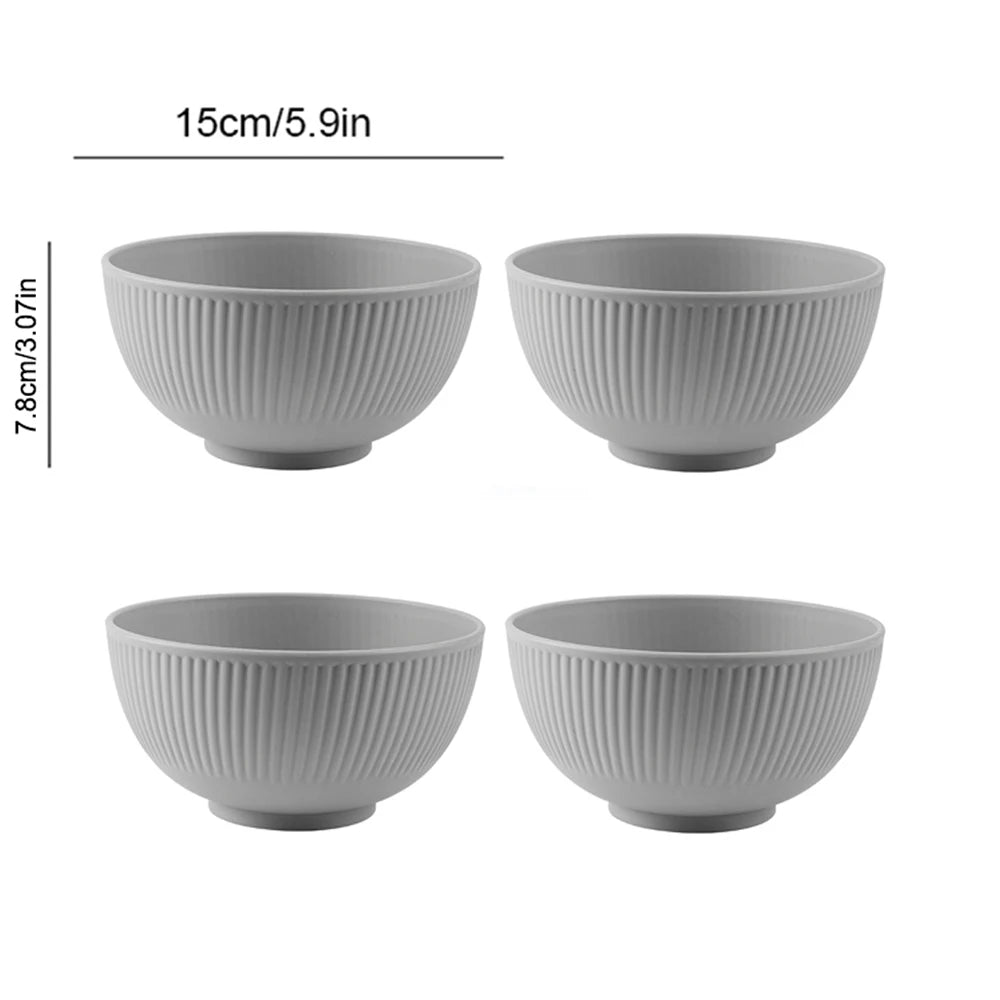 Nordic Wheat Straw Plastic Bowls — Shatter-Resistant, Set of 4