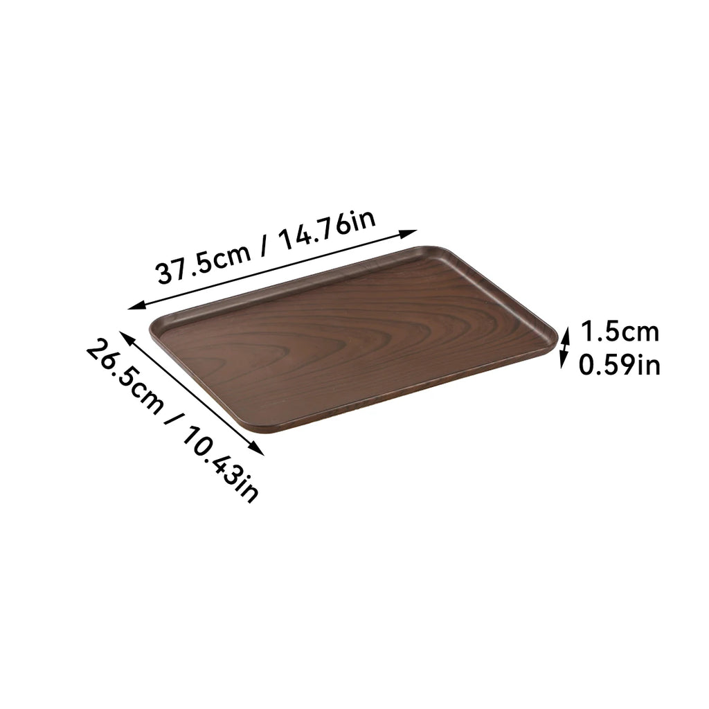 Wood Grain Plastic Stackable Food Serving Tray — Large Capacity Kitchen Organiser