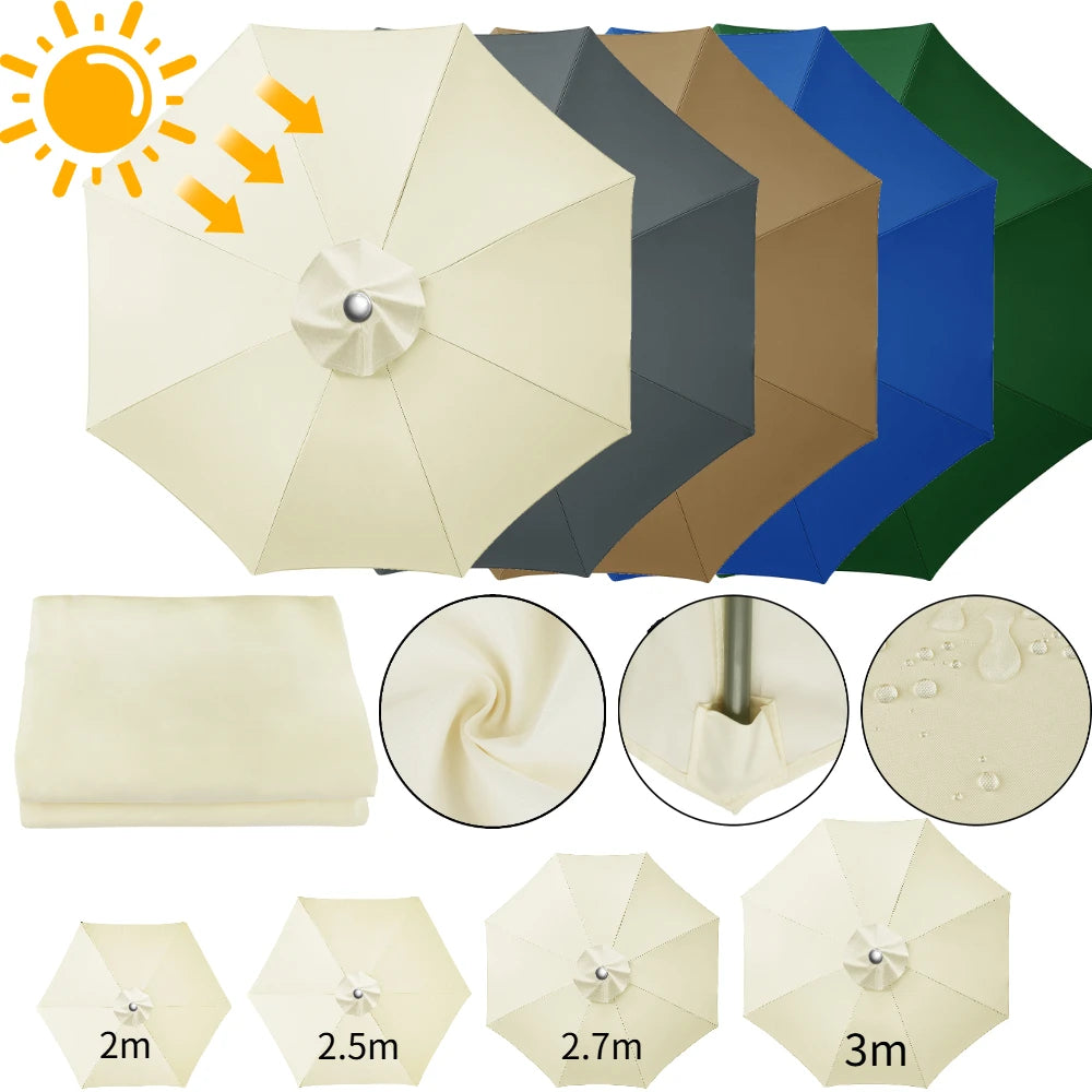 Replacement Parasol Canopy Cover – Polyester Waterproof 2–3m for 6/8 Ribs