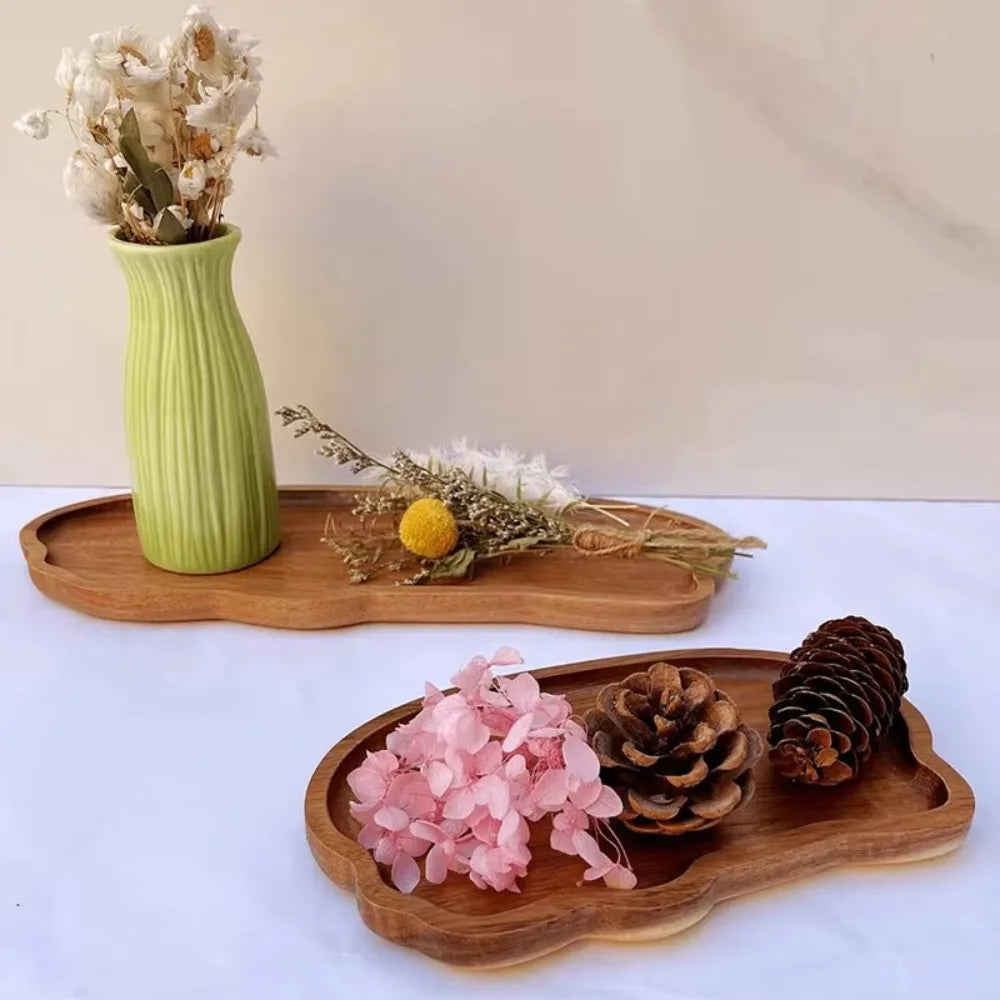 Japanese Solid Wood Tea & Dessert Tray — Heat Resistant, Cloud Shape