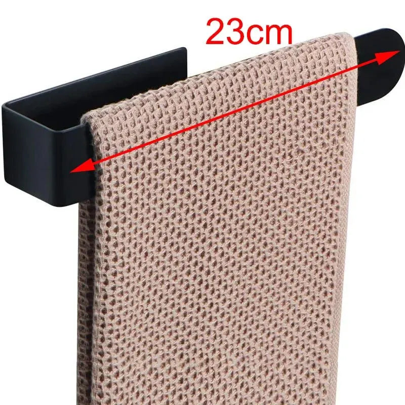 304 Stainless Steel No-Drill Towel Bar — Brushed, 23cm or 37cm, Black or Steel