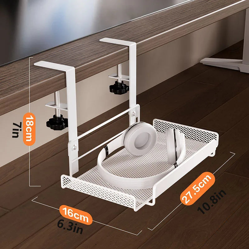 Under-Desk Carbon Steel Cable Management Rack — No-Drill Hook Mount