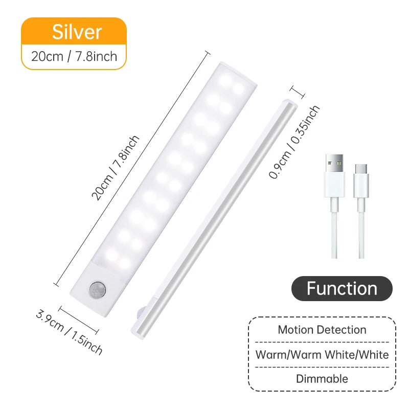 Motion Sensor Cabinet Light — 3 Colour Modes, USB Rechargeable, Black or Silver