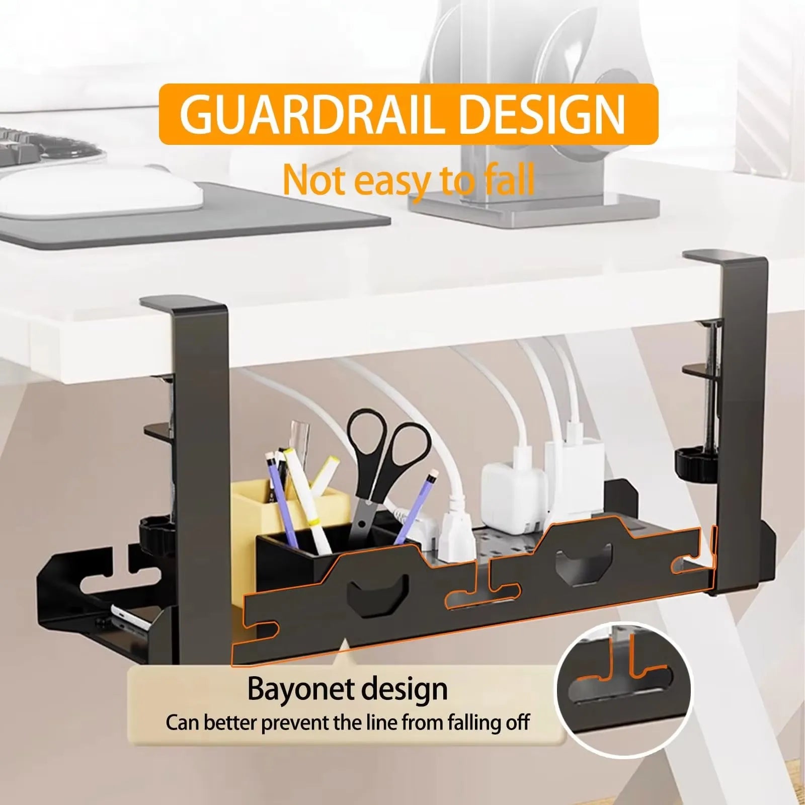 Telescopic Under-Desk Cable Management Tray — No-Drill Metal Wire Organizer