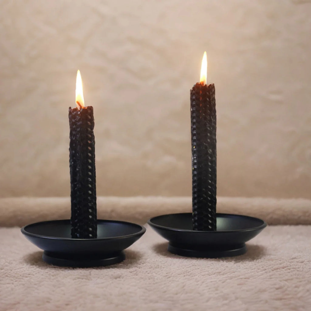 Black Iron Pillar Candle Plate Stand — Decorative Pedestal Holder