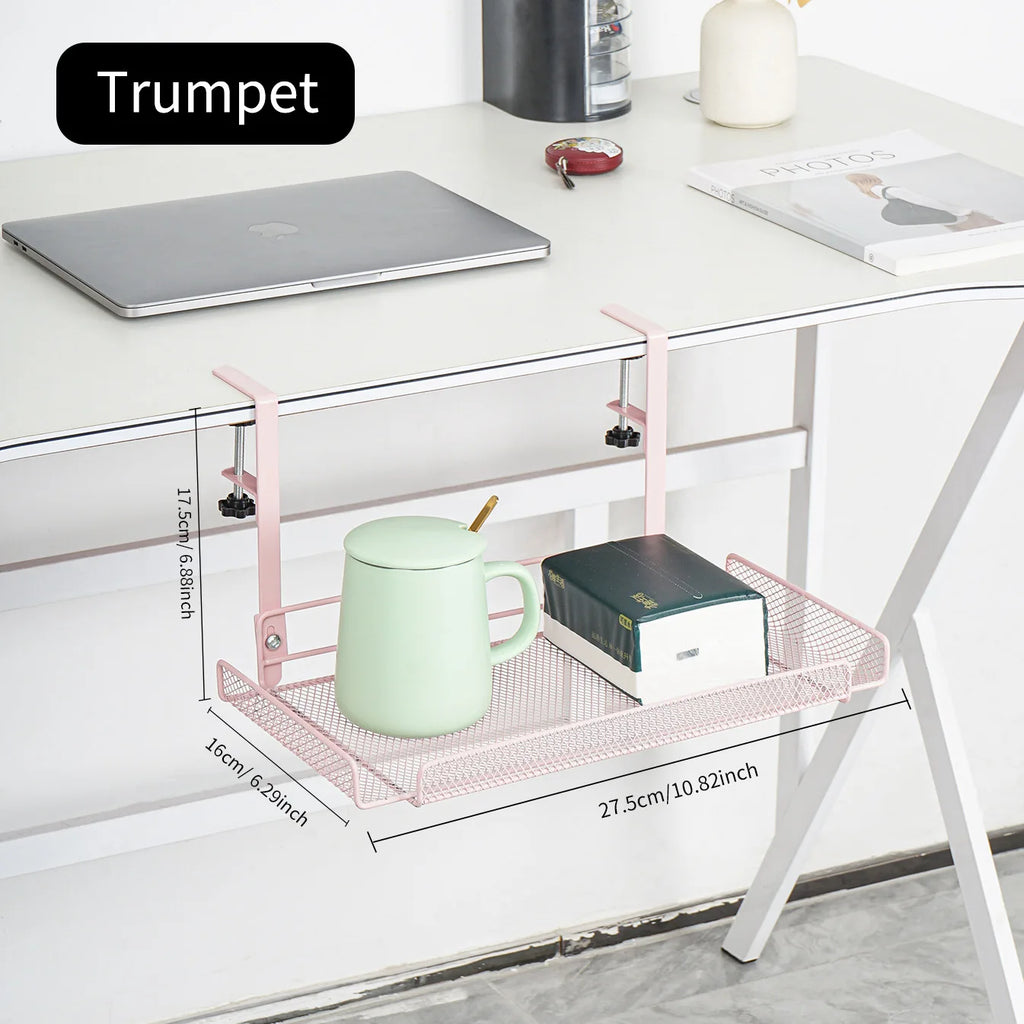 Under-Desk Carbon Steel Cable Management Rack — No-Drill Hook Mount