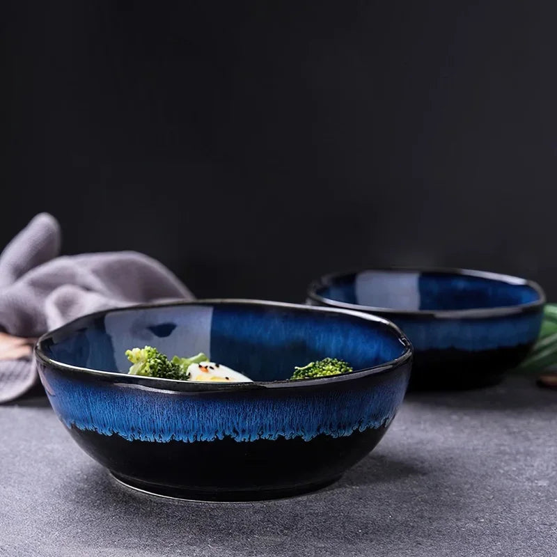 PEISI Bone China Bowl – Handmade Japanese Style Gradient Blue, 3 Sizes