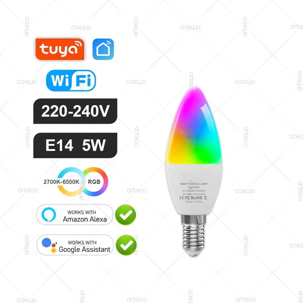 Tuya Smart Bulb — ZigBee, WiFi or Bluetooth, E27 / E14 / GU10, RGBCW