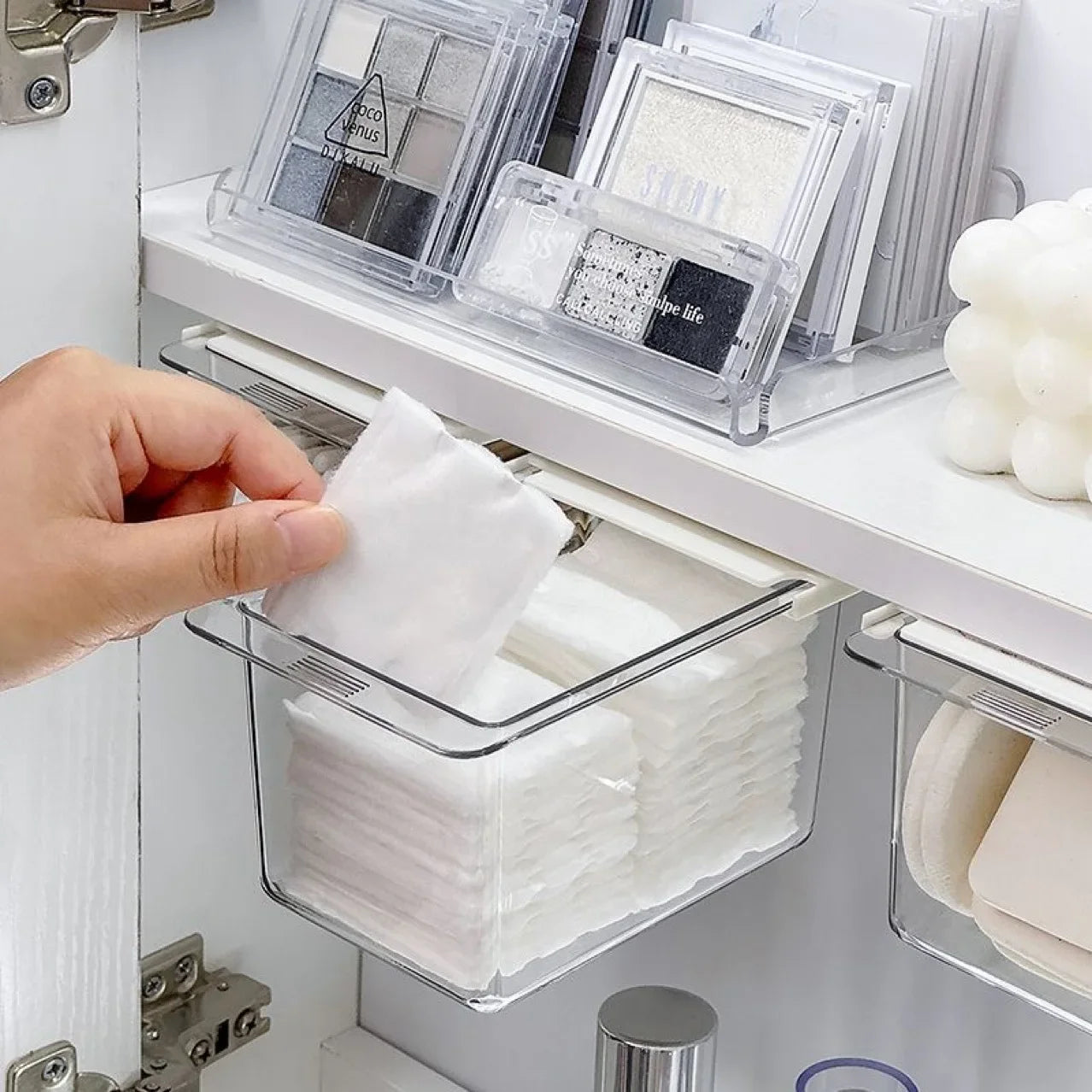Transparent Pull-Out Drawer Storage Box — Bathroom Cotton & Swab Organizer