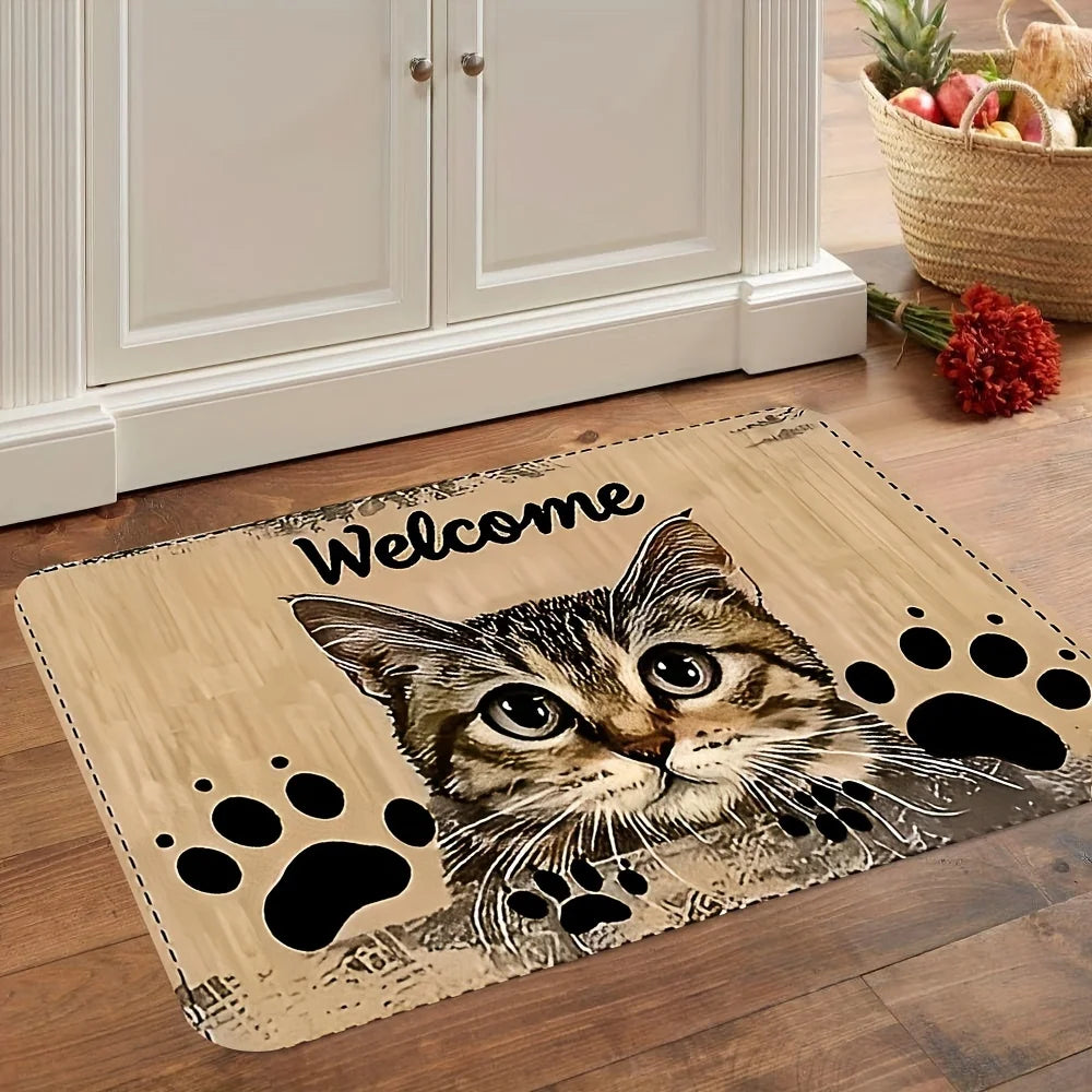 VIKAMA Cute Cat Door Mat – Fade Resistant Polyester Rug for Indoor & Outdoor