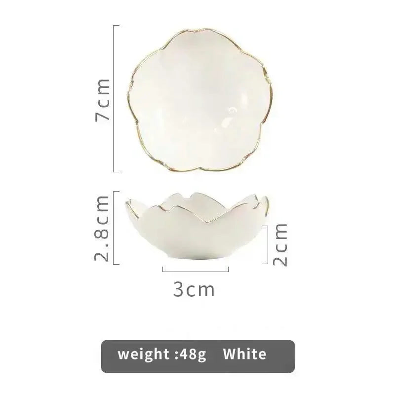 Sakura Ceramic Sauce Dish — Nordic Style, Gold Border, Set Options